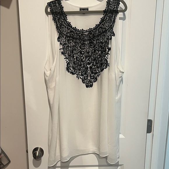 City Chic Tops - City Chic White Tank with Black Lace Bib